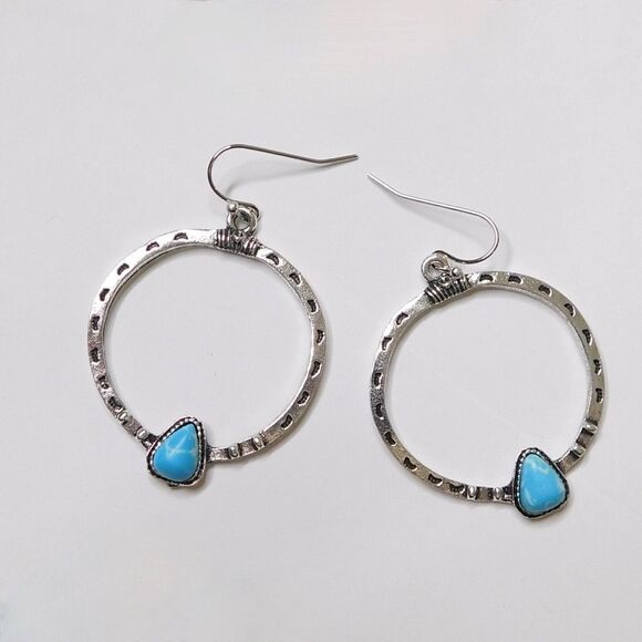 Silver and Blue Teardrop Earrings M1232 - Picture 1 of 5